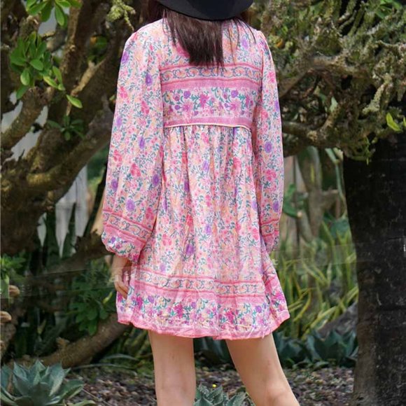 Boho Chic Gypsy Floral Print Mini Dress - Picture 2 of 8